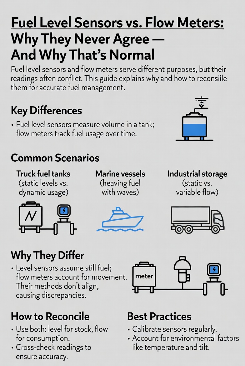 Fuel Level Sensors vs. Flow Meters: Why They Never Agree — And Why That’s Normal